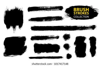 Set of black paint, ink, grunge, dirty brush strokes. Dirty artistic design element, box, frame or background  for text. Isolated on white background. Vector set of grunge brush strokes.