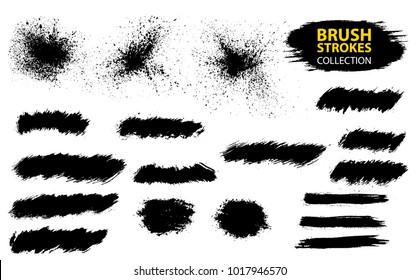 Set of black paint, ink, grunge, dirty brush strokes. Dirty artistic design element, box, frame or background  for text. Isolated on white background. Vector set of grunge brush strokes.