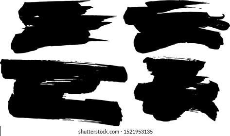 Set of black paint, ink, grunge, dirty brush strokes.