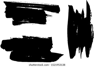 Set of black paint, ink, grunge, dirty brush strokes.