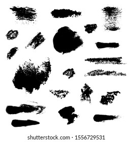 Set of black paint, ink, grunge, dirty brush strokes