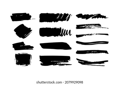 Set of black paint, ink, grunge, brush strokes. Vector illustration. Flat