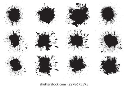 Set of black paint, ink, grunge, dirty brush strokes.