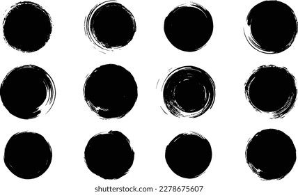 Set of black paint, ink, grunge, dirty brush strokes.