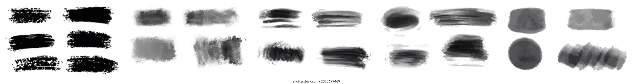 Set of black paint, ink, grunge, dirty brush strokes. vector.