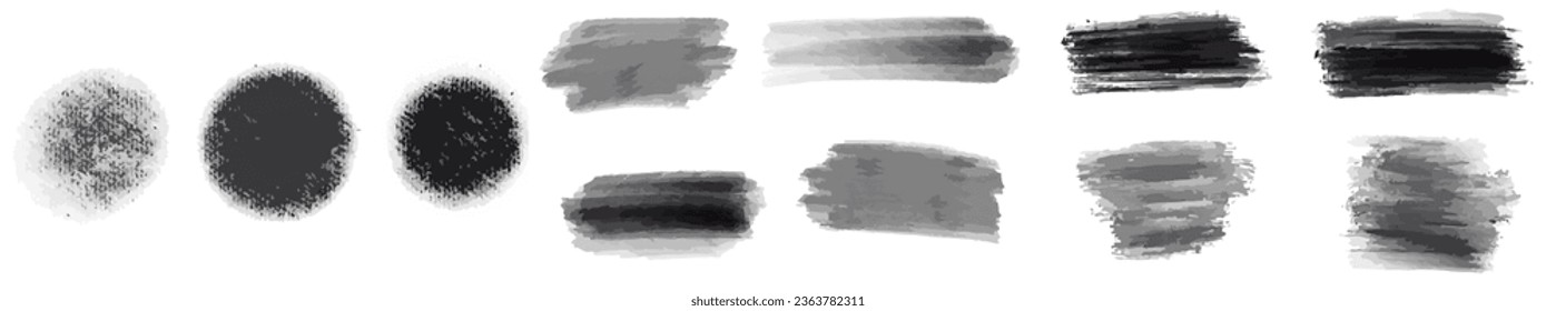 Set of black paint, ink, grunge, dirty brush strokes. vector.