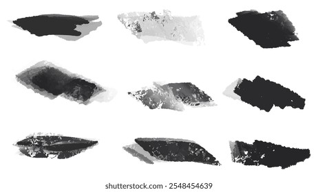 Set of black paint, ink, grunge, dirty brush strokes. vector.