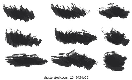 Set of black paint, ink, grunge, dirty brush strokes. vector.