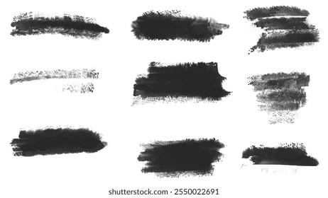 Set of black paint, ink, grunge, dirty brush strokes. vector.