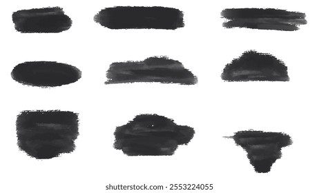 Set of black paint, ink, grunge, dirty brush strokes. vector.