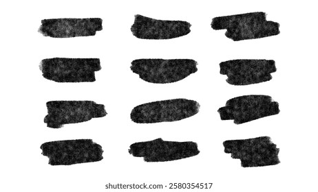Set of black paint, ink, grunge, dirty brush strokes. vector.