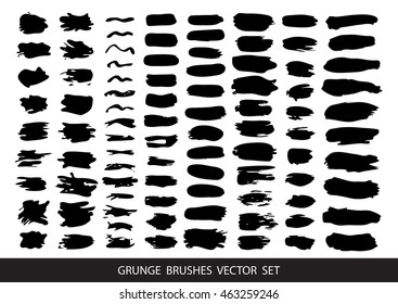 Set of black paint, ink, grunge, dirty brush strokes.Vector.