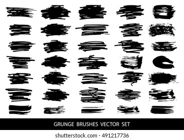 Set of black paint, ink, grunge, dirty brush strokes.Vector.