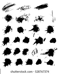 Set of black paint, ink, grunge, dirty brush strokes