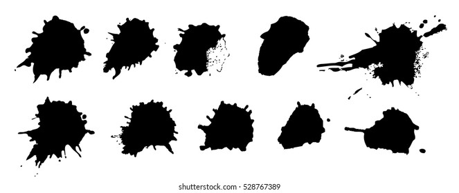 Set of black paint, ink, grunge, dirty brush strokes