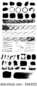 Set of black paint, ink, grunge, dirty brush strokes. Painted grunge stripes set. Black labels, background, paint texture. Brush strokes vector. Handmade design elements.