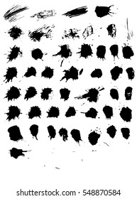 Set of black paint, ink, grunge, dirty brush strokes