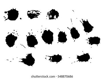Set of black paint, ink, grunge, dirty brush strokes