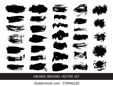 Set of black paint, ink, grunge, dirty brush strokes. Vector illustration.