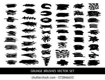 Set of black paint, ink, grunge, dirty brush strokes. Vector illustration.