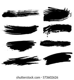 Set of black paint, ink, grunge, dirty brush strokes. 