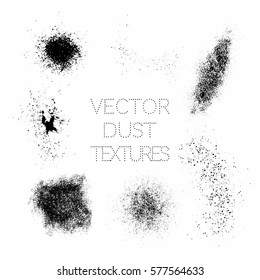 Set of Black Paint, Ink, Grunge, Dirty Brush Strokes. Splatter Dust. Vector Illustration