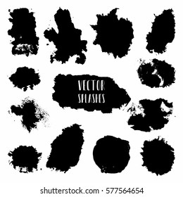 Set of Black Paint, Ink, Grunge, Dirty Brush Strokes. Vector Illustration