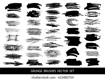 Set of black paint, ink, grunge, dirty brush strokes. Vector illustration.