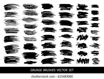 Set of black paint, ink, grunge, dirty brush strokes. Vector illustration.