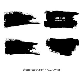 Set of black paint, ink, grunge, dirty brush strokes. Vector illustration.