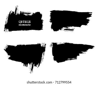 Set of black paint, ink, grunge, dirty brush strokes. Vector illustration.