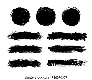 Set of Black Paint, Ink, Grunge, Dirty Brush Strokes. 