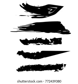 Set of black paint, ink, grunge, dirty brush strokes.