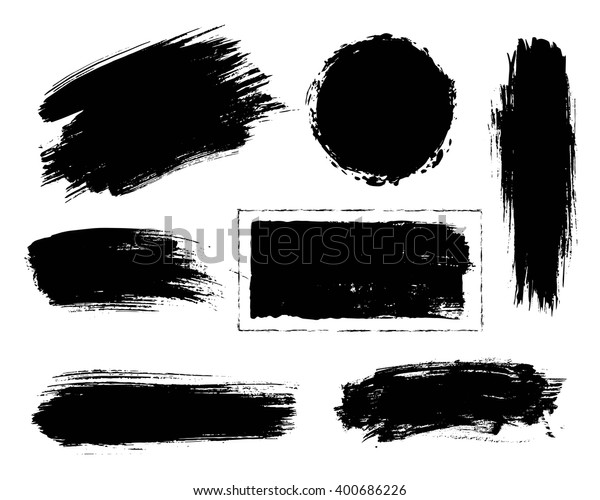 Set of\
black paint, ink, grunge, dirty brush strokes.\
