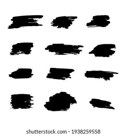 A set of black paint, ink strokes, brushes. A place for text, quotes, and information. Dirty art-design element, box, frame, background, grunge texture.