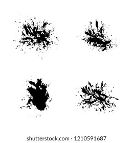 set of black paint splashes and drops on white background. abstract vector blobs and spatters