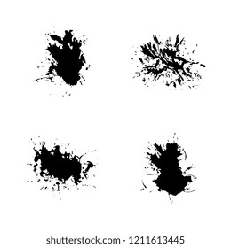 set of black paint splashes and drops on white background. abstract vector blobs and spatters