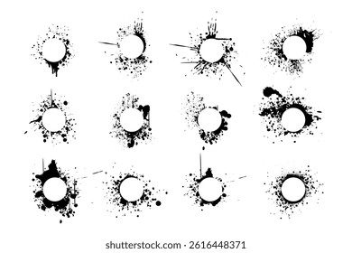 Set of Black Paint Splatter Textures with Dripping Element