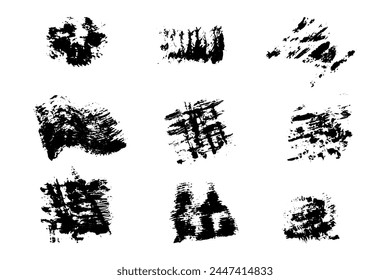 Set of black paint stains on an isolated background. Vector brushes, grunge.
Scratches, worn texture, vintage effect.