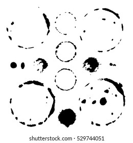 Set of black paint,Black ink round stroke on white background. Vector illustration of grunge circle stains. Enso calligraphy element japanese or chinese style