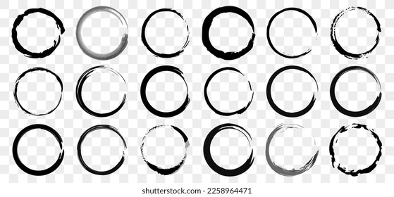 Set of black paintbrush circle design elements. Grunge circle collection