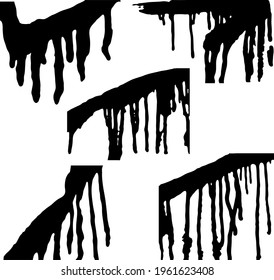 Set of black paints flowing down on a white background. Vector art.