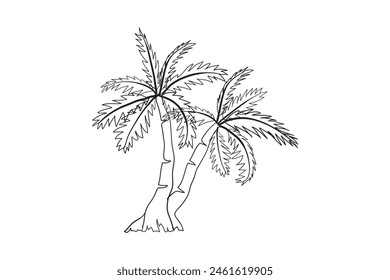 Conjunto de palmeras negras dibujado a mano garabato aislado sobre fondo blanco. Siluetas de palma. Diseño de palmeras para carteles, Anuncios o artículos promocionales. Ilustración vectorial
