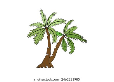 Set of Black palm trees hand drawn doodle isolated on white background. Palm silhouettes. Design of palm trees for posters, banners or promotional items. Vector illustration
