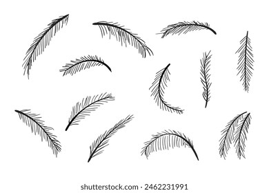 Conjunto de palmeras negras dibujado a mano garabato aislado sobre fondo blanco. Siluetas de palma. Diseño de palmeras para carteles, Anuncios o artículos promocionales. Ilustración vectorial
