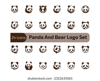 A set of black panda and bear logo vector icon designs, t-shirts, emblems, badges, embroidery and other print designs by saim art logo