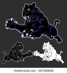 set of black panther graphic element isolated for decoration.