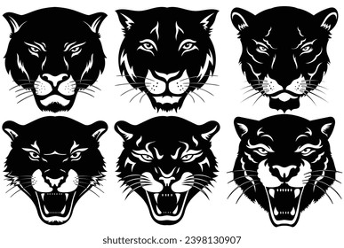 Set of black panther head design on white background. Black Panther potrait mascot.