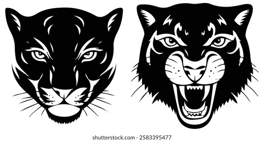 Set of Black Panther Head Designs Panther Portrait Mascot