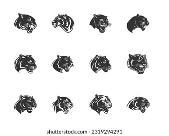 A set of black panther logo vector icon designs, t-shirts, emblems, badges, embroidery and other print designs